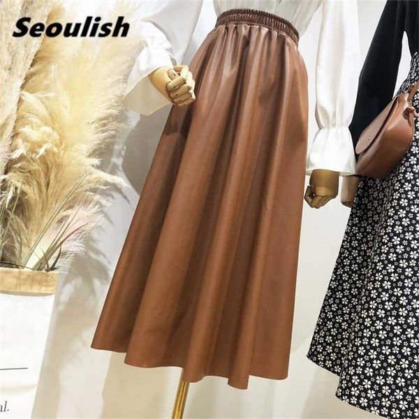 seoulish autumn winter pu faxu leather women's long skirts elastic high waist vintage umbrella a-line female 211214, Black
seoulish autumn winter pu faxu leather women's long skirts elastic high waist vintage umbrella a-line female 211214, Black