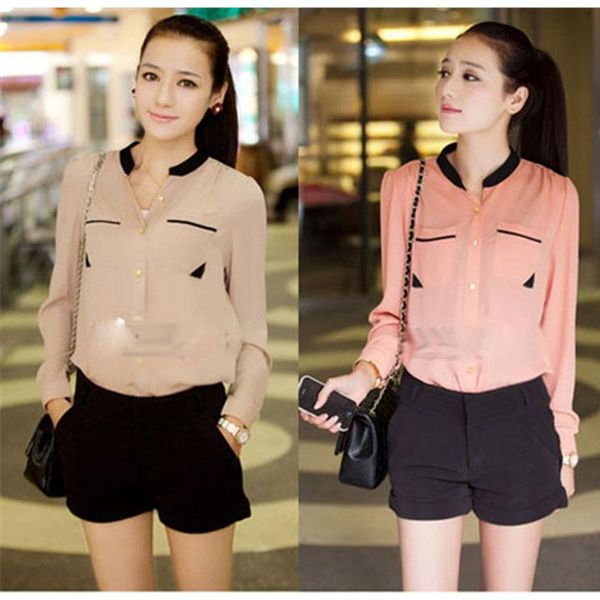 women mixed-color golden button stand collar slim chiffon spring autumn fashion casual long sleeve office blouses shirts women's &, White
women mixed-color golden button stand collar slim chiffon spring autumn fashion casual long sleeve office blouses shirts women's &, White