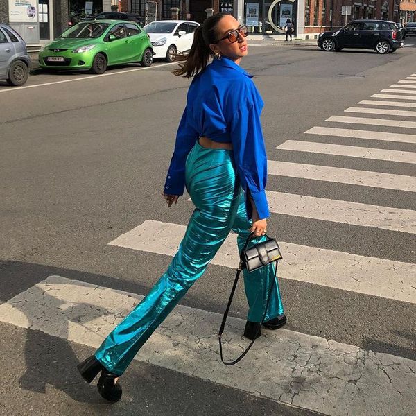 women's pants & capris 2021 fashion glossy women trouser high waist green casual loose blue autumn winter wide leg vintage waisted, Black;white
women's pants & capris 2021 fashion glossy women trouser high waist green casual loose blue autumn winter wide leg vintage waisted, Black;white