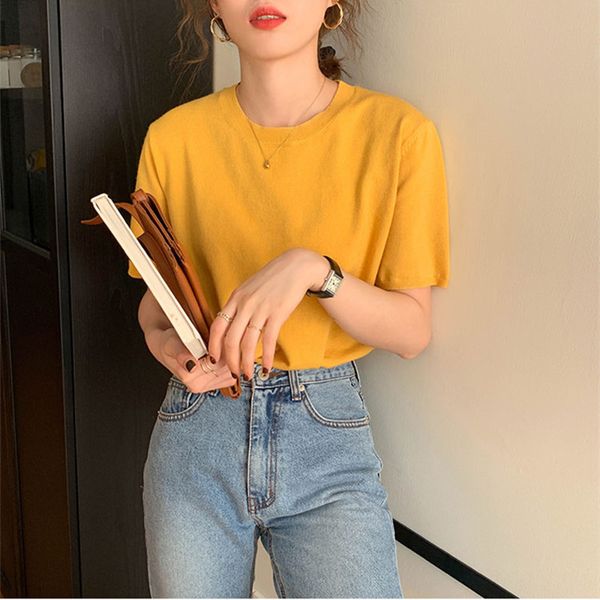 5colors summer women korean style sweet soild color short sleeve knitted t-shirts womens tee shirt femme (x1741) 210423, White
5colors summer women korean style sweet soild color short sleeve knitted t-shirts womens tee shirt femme (x1741) 210423, White