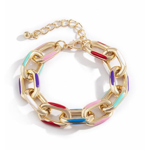 link, chain 2021 trendy punk colorful painted gold color aluminum charm bracelet on hand for women's jewelry accessories gift, Black
link, chain 2021 trendy punk colorful painted gold color aluminum charm bracelet on hand for women's jewelry accessories gift, Black