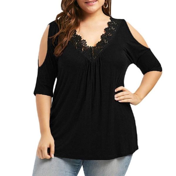 plus size t-shirt 2021 woman solid color off-shoulder tunic v-neck blouses shirts medium sleeve shoulder cut-out for daily, Black
plus size t-shirt 2021 woman solid color off-shoulder tunic v-neck blouses shirts medium sleeve shoulder cut-out for daily, Black