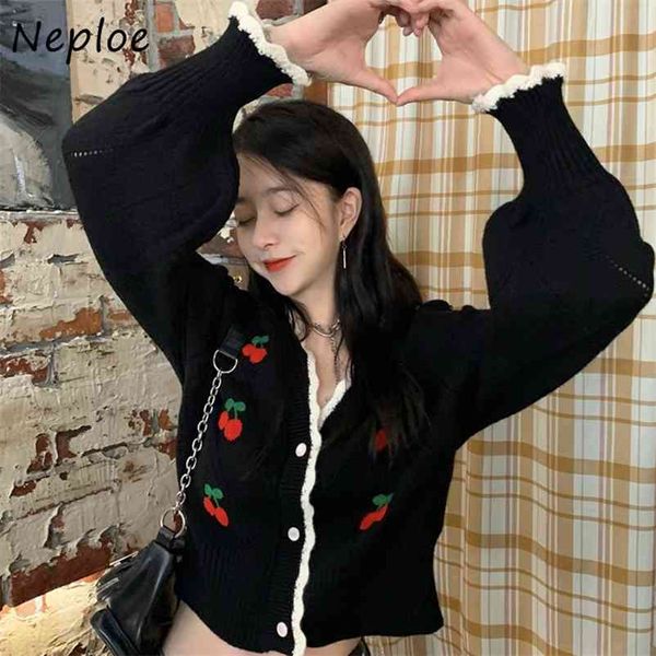 v neck single breast design long sleeve knit cardigans sweater women vintage print pull femme coat spring sueter 210422, White;black
v neck single breast design long sleeve knit cardigans sweater women vintage print pull femme coat spring sueter 210422, White;black