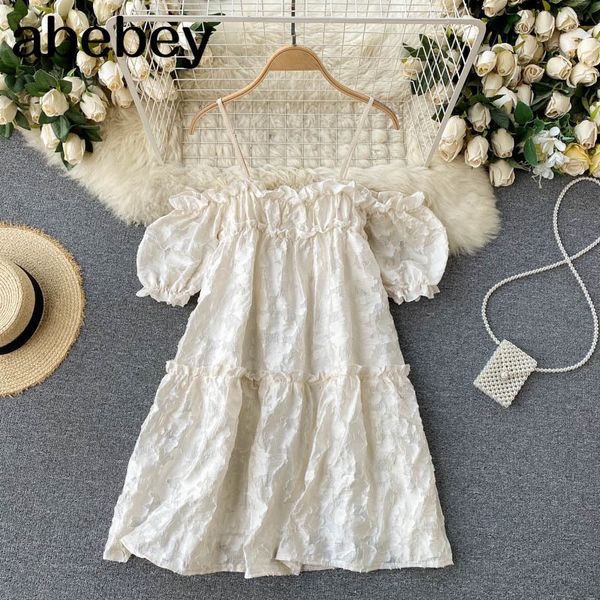 women off shoulder strap dress korean sweet puff sleeve solid a-line summer casual fashion vacation short 210512, Black;gray
women off shoulder strap dress korean sweet puff sleeve solid a-line summer casual fashion vacation short 210512, Black;gray