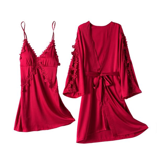 women's sleepwear summer robe kimono gown lace nightwear nightdress knee-length wedding women silky satin 2pcs patchwork, Black;red
women's sleepwear summer robe kimono gown lace nightwear nightdress knee-length wedding women silky satin 2pcs patchwork, Black;red
