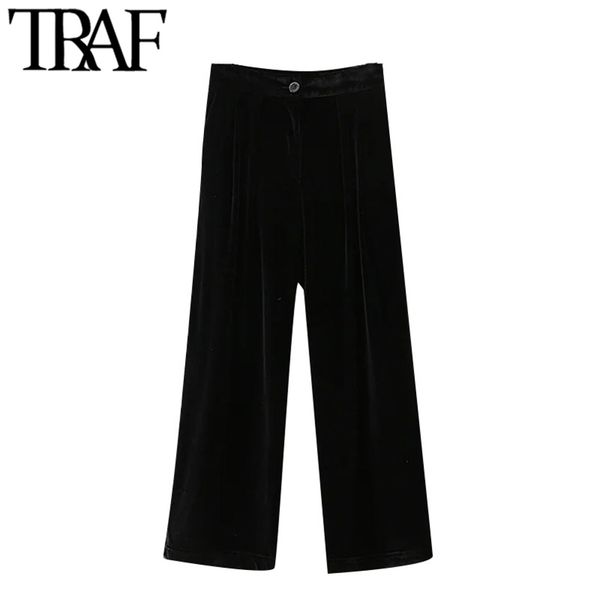 women fashion office wear straight velvet pants vintage high waist side pockets female ankle trousers mujer 210507, Black;white
women fashion office wear straight velvet pants vintage high waist side pockets female ankle trousers mujer 210507, Black;white