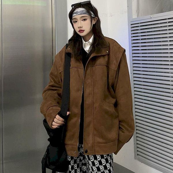 women's jackets vintage women workwear cargo jacket couple brown coat suede autumn fake two-piece zipper vertical collar female clothin, Black;brown
women's jackets vintage women workwear cargo jacket couple brown coat suede autumn fake two-piece zipper vertical collar female clothin, Black;brown