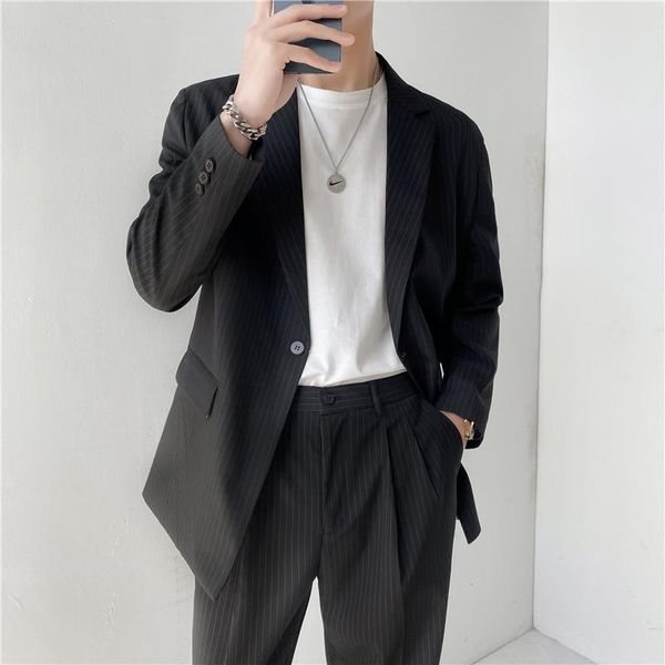 men's suits & blazers men stripe suit jacket korean streetwear chic vintage fashion loose business casual male dress blazer coat man, White;black
men's suits & blazers men stripe suit jacket korean streetwear chic vintage fashion loose business casual male dress blazer coat man, White;black