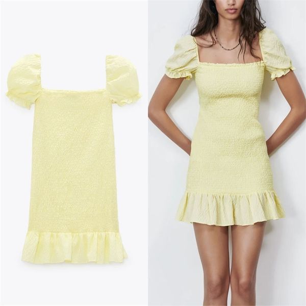 textured weave mini dress women short puff sleeve ruffle backless yellow party es chic smocked elastic summer 210524, Black;gray
textured weave mini dress women short puff sleeve ruffle backless yellow party es chic smocked elastic summer 210524, Black;gray