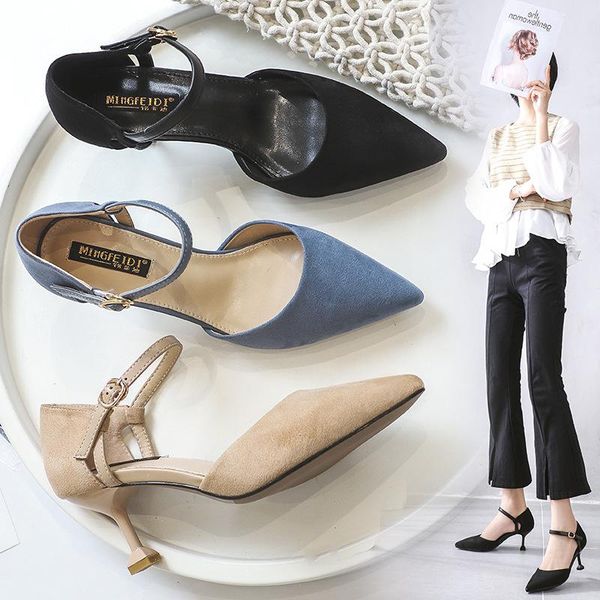 sandals pointed closed toe flock thin high heels shallow woman shoes summer elegant ladies fairy sandalia feminina non-slip cozy, Black 
sandals pointed closed toe flock thin high heels shallow woman shoes summer elegant ladies fairy sandalia feminina non-slip cozy, Black