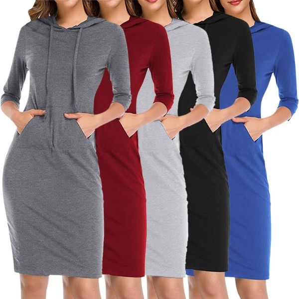 casual dresses fashion women solid color three quarter sleeve hooded drawstring pockets party pullover sweatshirt mini dress vestidos#g3, Black;gray
casual dresses fashion women solid color three quarter sleeve hooded drawstring pockets party pullover sweatshirt mini dress vestidos#g3, Black;gray