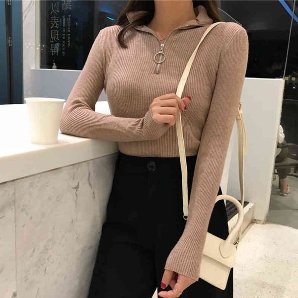 2021 knitted zipper high neck sweater pullovers turtleneck autumn winter basic women sweaters slim fit black pull femme, White;black
2021 knitted zipper high neck sweater pullovers turtleneck autumn winter basic women sweaters slim fit black pull femme, White;black