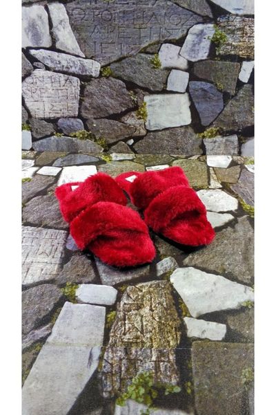 slippers women's red spike banded plush winter house, Black