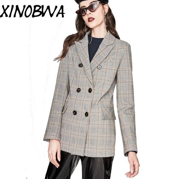 arrival women autumn fashion slim double breasted v neck plaid suits blazers female office lady vintage outwear women's &, White;black 
arrival women autumn fashion slim double breasted v neck plaid suits blazers female office lady vintage outwear women's &, White;black