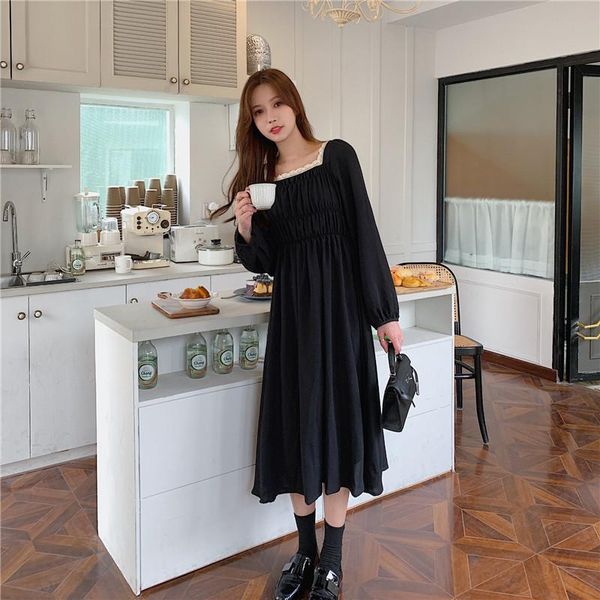 chiffon women dress spring solid belt square collar dresses black 7626 casual, Black;gray
chiffon women dress spring solid belt square collar dresses black 7626 casual, Black;gray
