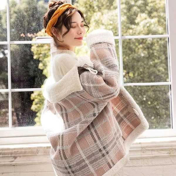 women's wool & blends 2021 winter jacket women thick warm outerwear fashion plaid lapel lambswool short coats female loose sweet coat, Black
women's wool & blends 2021 winter jacket women thick warm outerwear fashion plaid lapel lambswool short coats female loose sweet coat, Black