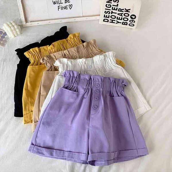 summer solid cotton womens shorts wide leg korean style sweet girls elastic waist loose casual short pants with pocket robe, White;black
summer solid cotton womens shorts wide leg korean style sweet girls elastic waist loose casual short pants with pocket robe, White;black