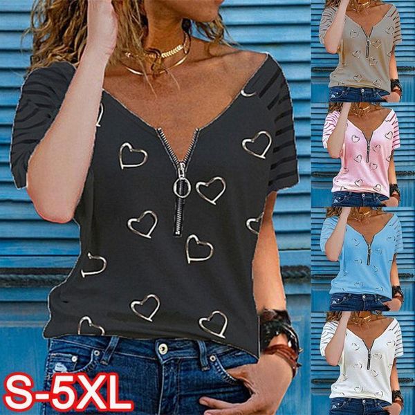 women's t-shirt heart print casual t shirt v neck zipper loose short sleeve summer fashion plus size clothing, White
women's t-shirt heart print casual t shirt v neck zipper loose short sleeve summer fashion plus size clothing, White