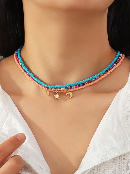 chokers fashion colorful rice bead women's necklace set simple star and moon pendant short women holiday gift jewelry, Golden;silver
chokers fashion colorful rice bead women's necklace set simple star and moon pendant short women holiday gift jewelry, Golden;silver