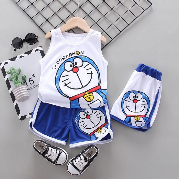 baby boys summer clothes sets infant kids cartoon doraemon cotton sleeveless t shirt vest shorts 2pcs suits toddler clothing, White 
baby boys summer clothes sets infant kids cartoon doraemon cotton sleeveless t shirt vest shorts 2pcs suits toddler clothing, White