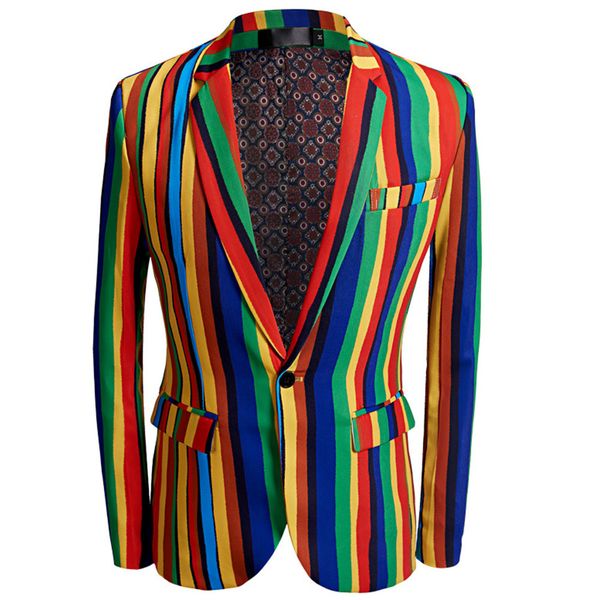 fashion suits blazer men's trend colorful striped print coat host singer a top, White;black
fashion suits blazer men's trend colorful striped print coat host singer a top, White;black