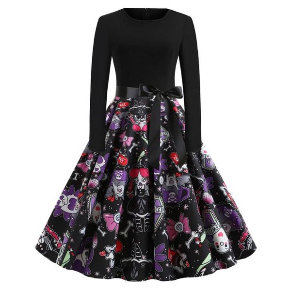 casual dresses women's halloween vintage swing dress, Black;gray 
casual dresses women's halloween vintage swing dress, Black;gray