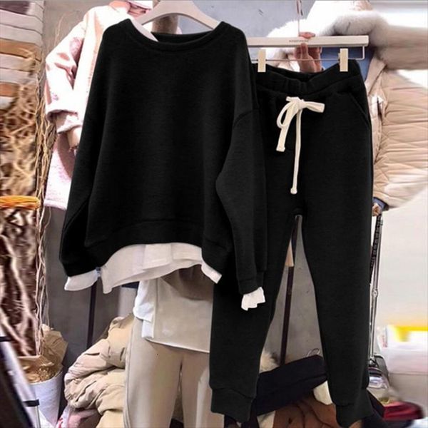 two pieces set fashion womens pants fake 2 o neck loose sweatshirts casual lace up sweatpants streetwear ladies tracksuit suit, White
two pieces set fashion womens pants fake 2 o neck loose sweatshirts casual lace up sweatpants streetwear ladies tracksuit suit, White