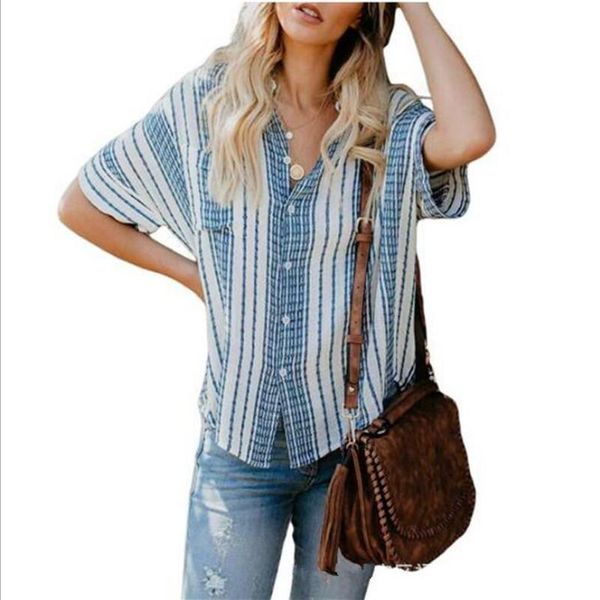 aprmhisy summer women shirts casual loose half sleeve striped pockets blouses basic street blusas women's, White
aprmhisy summer women shirts casual loose half sleeve striped pockets blouses basic street blusas women's, White