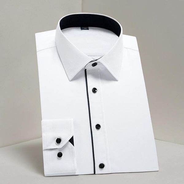 men's casual shirts trendy high men shirt long sleeve twill solid causal formal business brand man dress, White;black
men's casual shirts trendy high men shirt long sleeve twill solid causal formal business brand man dress, White;black