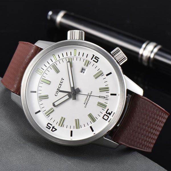 wristwatches corgeut mens watch 44.5mm white dial miyota8215 automatic date sport 316l case waterproof relogio masculino mechanical watches, Slivery;brown
wristwatches corgeut mens watch 44.5mm white dial miyota8215 automatic date sport 316l case waterproof relogio masculino mechanical watches, Slivery;brown