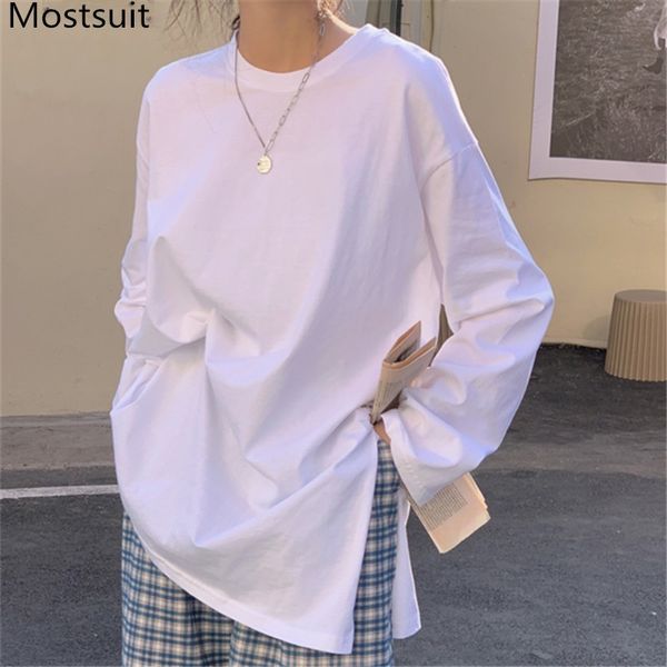 white korean loose t shirt women full sleeve o-neck splitting tees casual fashion basic t-shirts femme 210514
white korean loose t shirt women full sleeve o-neck splitting tees casual fashion basic t-shirts femme 210514