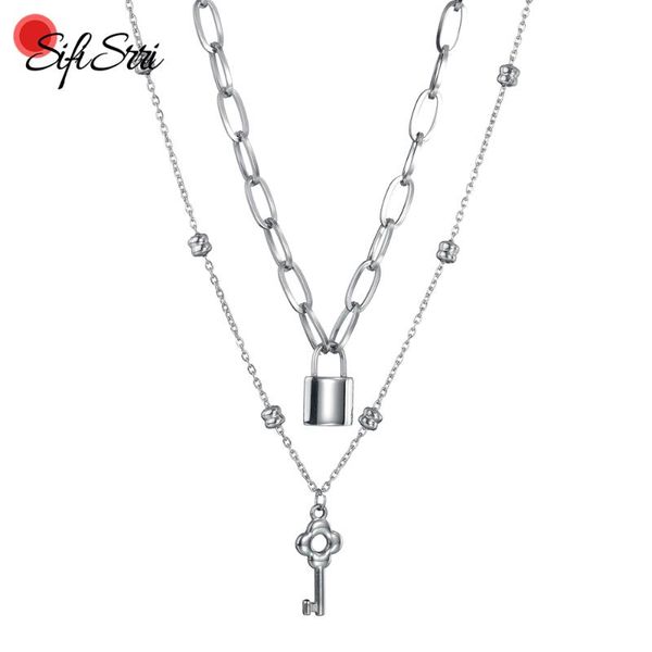 chains sifisrri fashion double layer lock & key pendant stainless steel necklace for women couples valentine's day jewelry gifts, Silver
chains sifisrri fashion double layer lock & key pendant stainless steel necklace for women couples valentine's day jewelry gifts, Silver