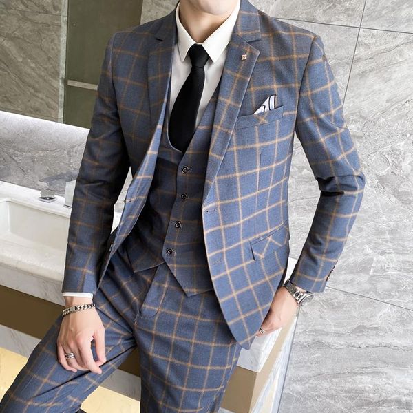 jacket + vest pnats ) spring and autumn plaid suit men luxury slim fit dress mens casual business groom men's suits & blazers, White;black
jacket + vest pnats ) spring and autumn plaid suit men luxury slim fit dress mens casual business groom men's suits & blazers, White;black