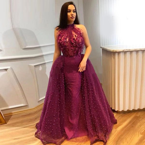 high neck lace mermaid prom dresses appliqued pearls sweep train arabic formal evening party gowns robe de soiree, Black
high neck lace mermaid prom dresses appliqued pearls sweep train arabic formal evening party gowns robe de soiree, Black