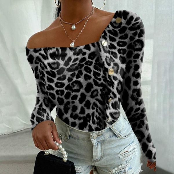 women's t-shirt women spring long sleeves print leopard fashion clothing asymmetrical high street style, White
women's t-shirt women spring long sleeves print leopard fashion clothing asymmetrical high street style, White