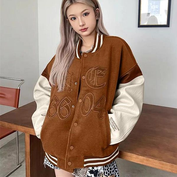 women's jackets 2021 winter leather patchwork brown baseball oversized couples korean coats goth fashion letter embroidery outerwear y2, Black;brown
women's jackets 2021 winter leather patchwork brown baseball oversized couples korean coats goth fashion letter embroidery outerwear y2, Black;brown