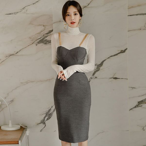 spring korea lady slim knee-length color patchwork turtleneck bodycon full sleeve pencil women's dress, Black;gray
spring korea lady slim knee-length color patchwork turtleneck bodycon full sleeve pencil women's dress, Black;gray