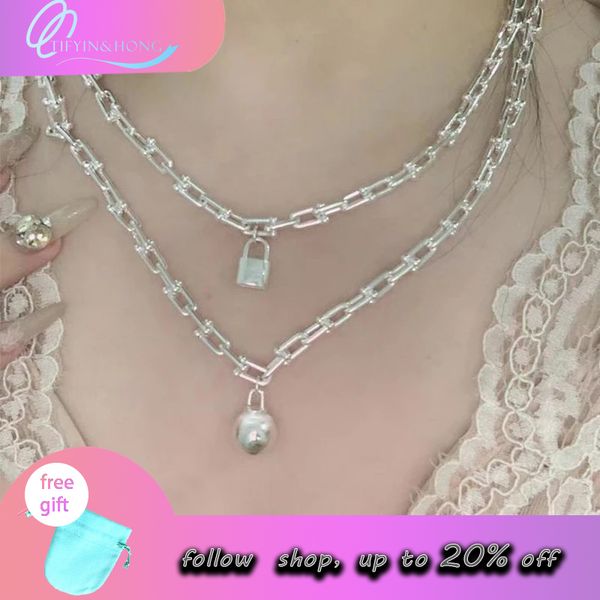 2022 brand original jewelry designer u-shaped necklace ball lock pendant women's personality simple high-end sweater chain, Silver
2022 brand original jewelry designer u-shaped necklace ball lock pendant women's personality simple high-end sweater chain, Silver