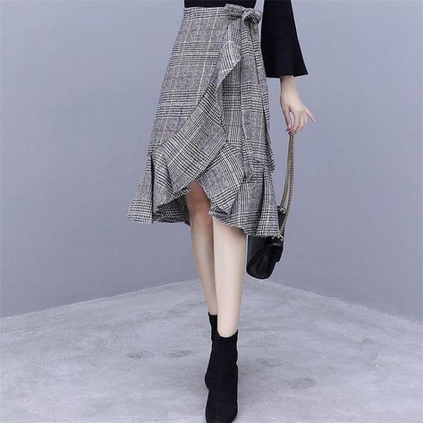 spring & autumn simple plaid fishtail skirt high waist slimming casual fashion women irregular long 210527, Black
spring & autumn simple plaid fishtail skirt high waist slimming casual fashion women irregular long 210527, Black