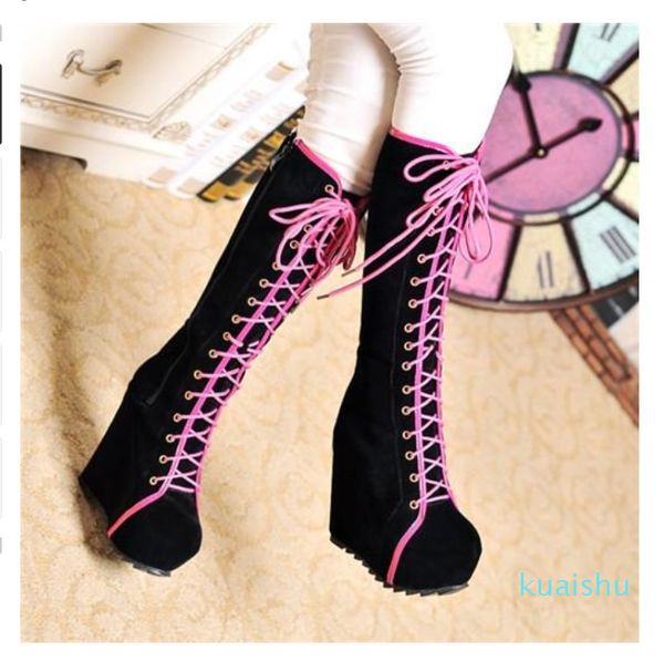 wholesale boots ladies punk rock goth women high platform wedge heels faux suede lace up fahsion kneecreepers shoes, Black
wholesale boots ladies punk rock goth women high platform wedge heels faux suede lace up fahsion kneecreepers shoes, Black