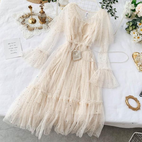 casual dresses women spring flare sleeve pleated mesh gauze tulle ruffles dress elastic bling sequined lace flower bandage strap midi, Black;gray
casual dresses women spring flare sleeve pleated mesh gauze tulle ruffles dress elastic bling sequined lace flower bandage strap midi, Black;gray