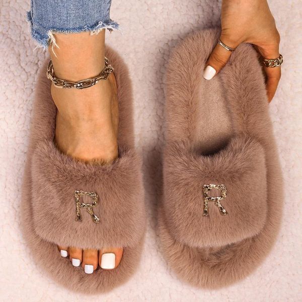 slippers fluffy flip flops indoor faux fur slides metal letter decor luxury fashion sandals women 2021, Black
slippers fluffy flip flops indoor faux fur slides metal letter decor luxury fashion sandals women 2021, Black