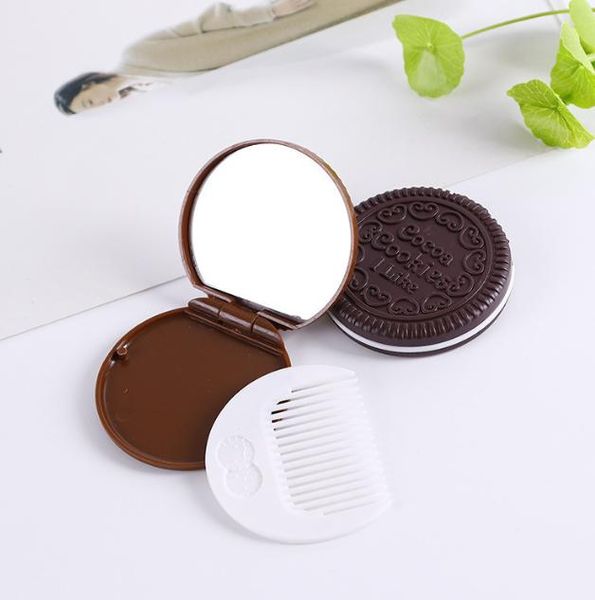 Image of Mini Cute Cocoa Cookies Mirror Pocket Portable Mirrors Chocolate Sandwich Biscuit Makeup Plastic Makeup Tools Face Compact
