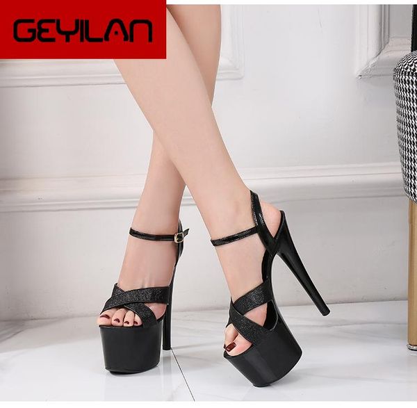 women wedding shoes platform sandals 2021 super high heel 15/17cm sequins overlapping off nightclub party female, Black 
women wedding shoes platform sandals 2021 super high heel 15/17cm sequins overlapping off nightclub party female, Black