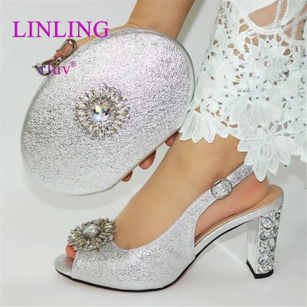 dress shoes silver sandals arrival italian and bags set matching bag in heels shoe for nigeria party, Black