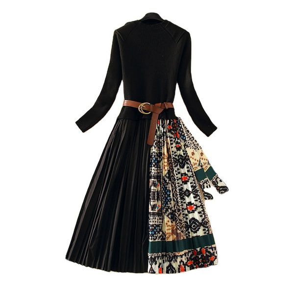 retro print pleated dress women elegant knitted patchwork long midi autumn winter sleeve vintage belt sashes, Black;gray
retro print pleated dress women elegant knitted patchwork long midi autumn winter sleeve vintage belt sashes, Black;gray
