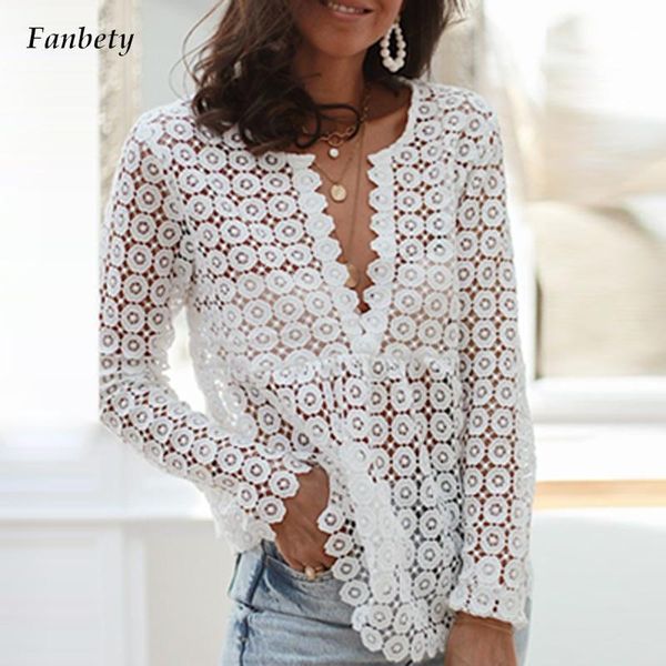 women's blouses & shirts women hollow out embroidery lace blouse spring see through solid pullovers fashion v-neck harajuku, White
women's blouses & shirts women hollow out embroidery lace blouse spring see through solid pullovers fashion v-neck harajuku, White