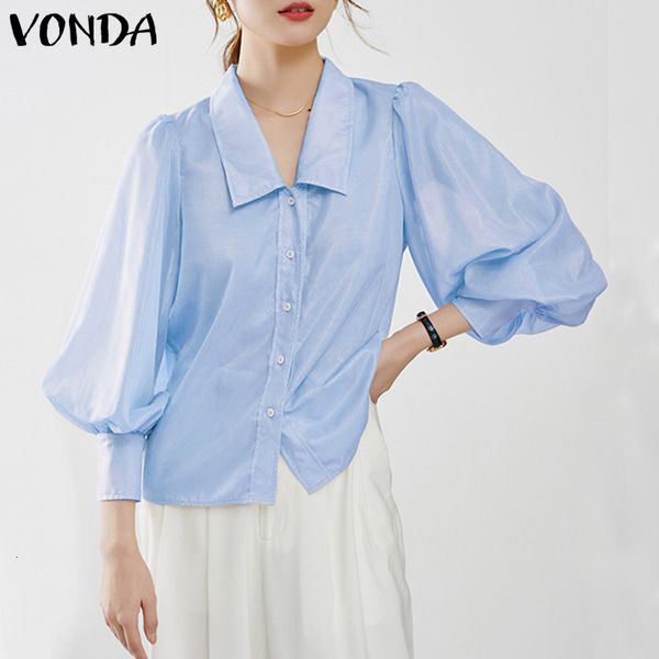 blouses 2021 vonda women lapel collar shirts office puff casual long sleeve button up blouse plus size, White 
blouses 2021 vonda women lapel collar shirts office puff casual long sleeve button up blouse plus size, White