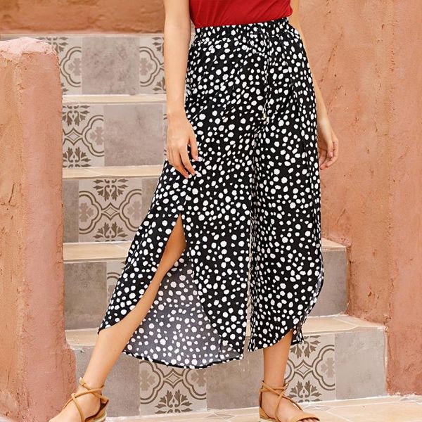 women's palazzo dot print elastic high waist long wide leg pants loose culottes maxi trousers irregular split pants#j3 & capris, Black;white
women's palazzo dot print elastic high waist long wide leg pants loose culottes maxi trousers irregular split pants#j3 & capris, Black;white