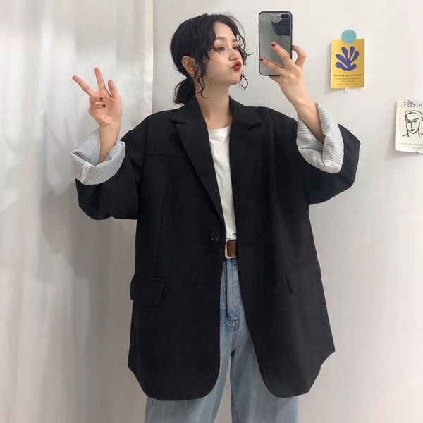 women's suits & blazers korean style black women and jackets casual blazer mujer oversize feminino, White;black
women's suits & blazers korean style black women and jackets casual blazer mujer oversize feminino, White;black